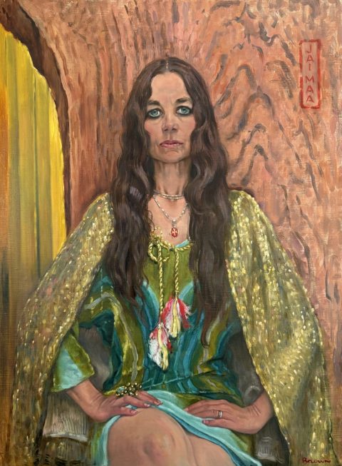 Delia Brown, Jai Maa (Justine II) , 2024, Oil on linen, 30 x 22 inches_galerie herve bize independent NY 24